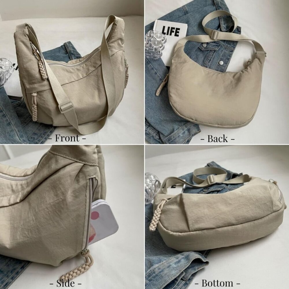 Women Nylon Crossbody Bag Medium Crescent Zipper Purse Over Shoulder Lightweight - Picture 7 of 9